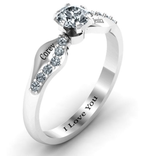 Dimpled Solitaire with Accents Ring – Sterling Silver with Diamond