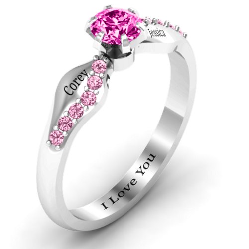 Dimpled Solitaire with Accents Ring – Sterling Silver with Pink Tourmaline and Fancy Pink Premium Zirconia