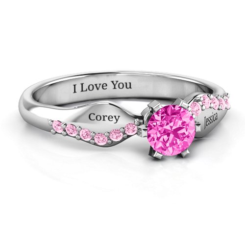 Dimpled Solitaire with Accents Ring – Sterling Silver with Pink Tourmaline and Fancy Pink Premium Zirconia