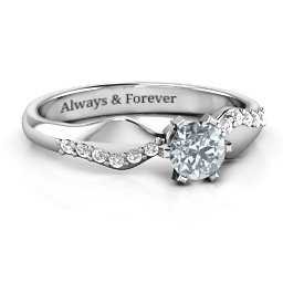 Dimpled Solitaire with Accents Ring in 925 Sterling Silver with Cubic Zirconia and White Premium Zirconia
