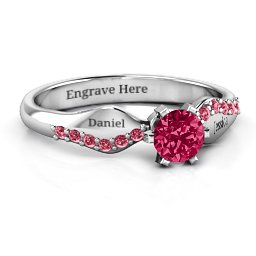 Dimpled Solitaire with Accents Ring in 925 Sterling Silver with Ruby and Red Premium Zirconia