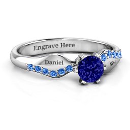 Dimpled Solitaire with Accents Ring in 925 Sterling Silver with Blue Sapphire and Fancy Blue Premium Zirconia