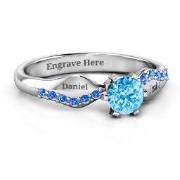 Dimpled Solitaire with Accents Ring in 925 Sterling Silver with Blue Topaz and Fancy Blue Premium Zirconia