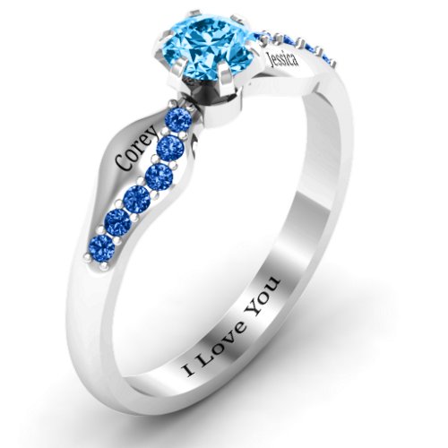 Dimpled Solitaire with Accents Ring – Sterling Silver with Blue Topaz and Fancy Blue Premium Zirconia