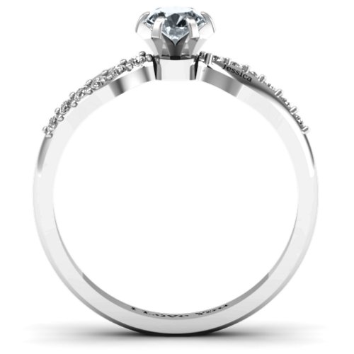 Dimpled Solitaire with Accents Ring – Sterling Silver with Cubic Zirconia and White Premium Zirconia