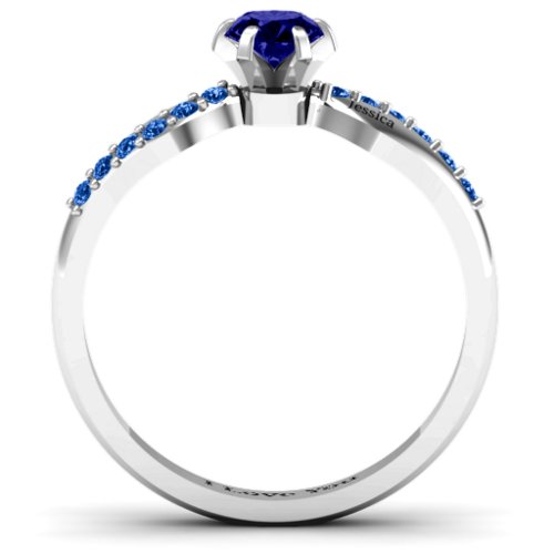 Dimpled Solitaire with Accents Ring – Sterling Silver with Blue Sapphire and Fancy Blue Premium Zirconia
