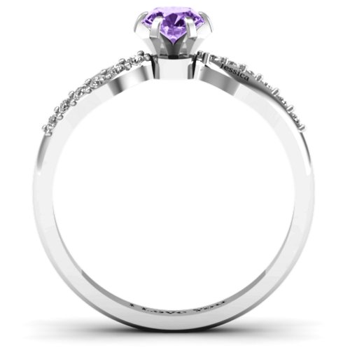 Dimpled Solitaire with Accents Ring – Sterling Silver with Amethyst and White Premium Zirconia