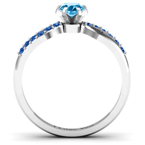 Dimpled Solitaire with Accents Ring – Sterling Silver with Blue Topaz and Fancy Blue Premium Zirconia