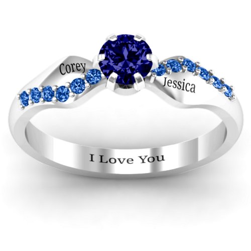 Dimpled Solitaire with Accents Ring – Sterling Silver with Blue Sapphire and Fancy Blue Premium Zirconia