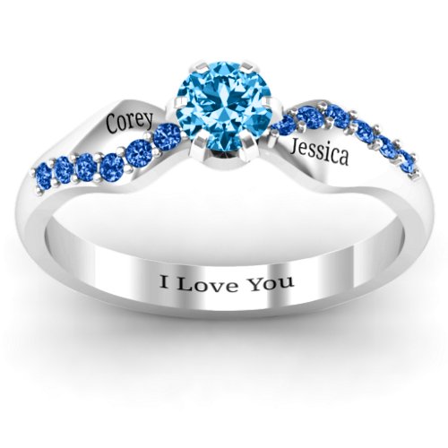 Dimpled Solitaire with Accents Ring – Sterling Silver with Blue Topaz and Fancy Blue Premium Zirconia