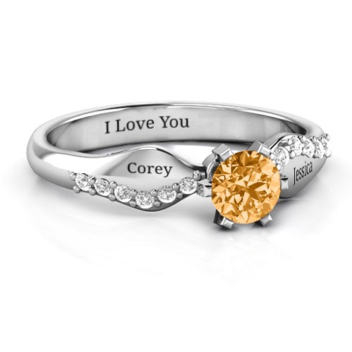 Dimpled Solitaire with Accents Ring – Sterling Silver with Citrine and White Premium Zirconia