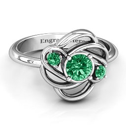 Multi Stone Love Knot Ring in 925 Sterling Silver with Emerald