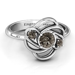 Multi Stone Love Knot Ring in 925 Sterling Silver with Smokey Quartz