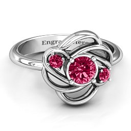 Multi Stone Love Knot Ring in 925 Sterling Silver with Ruby
