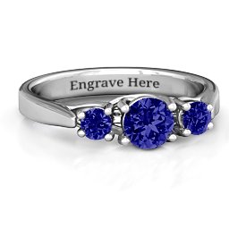3-Stone Graduated Ring in 925 Sterling Silver with Blue Sapphire