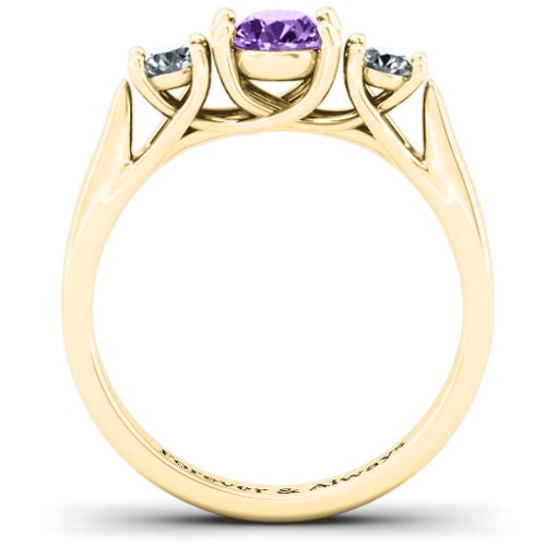 3-Stone Graduated Ring – 10K Yellow Gold with Amethyst and Cubic Zirconia