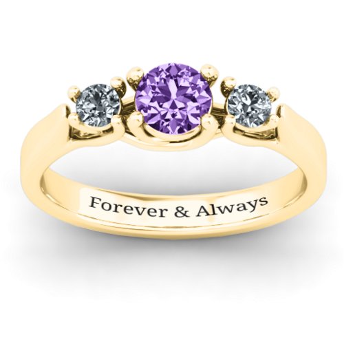3-Stone Graduated Ring – 10K Yellow Gold with Amethyst and Cubic Zirconia