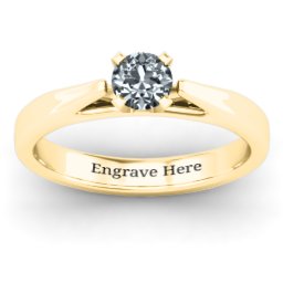 Ski Tip Solitaire Ring in 10K Solid Yellow Gold with Cubic Zirconia