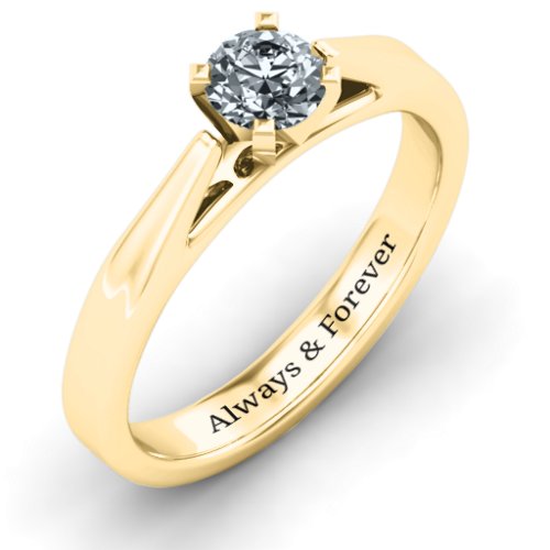 Ski Tip Solitaire Ring – 10K Yellow Gold with Cubic Zirconia