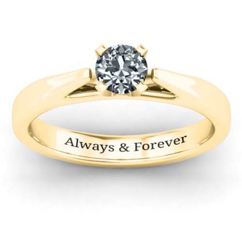 Ski Tip Solitaire Ring – 10K Yellow Gold with Cubic Zirconia