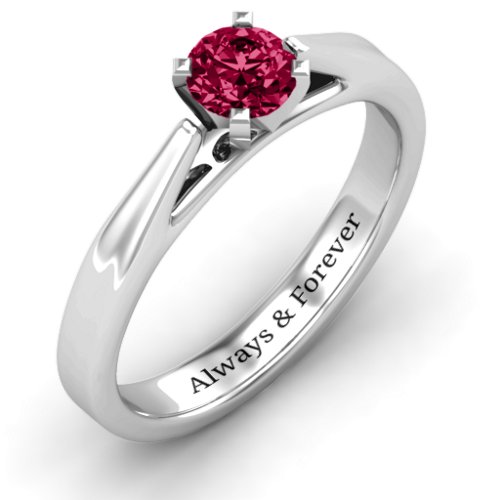 Ski Tip Solitaire Ring – Sterling Silver with Ruby