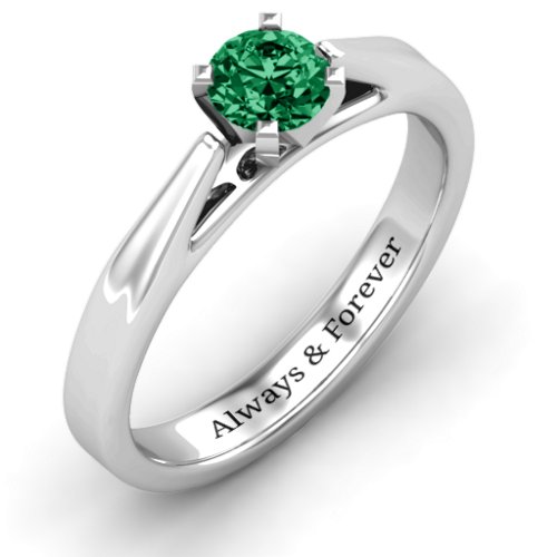 Ski Tip Solitaire Ring – Sterling Silver with Emerald