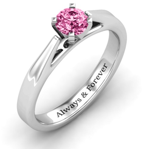 Ski Tip Solitaire Ring – Sterling Silver with Pink Tourmaline