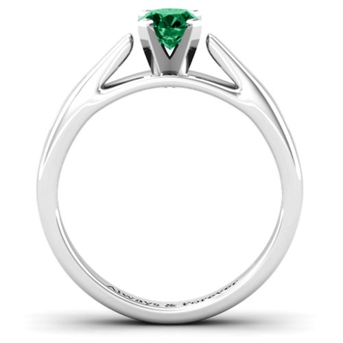Ski Tip Solitaire Ring – Sterling Silver with Emerald