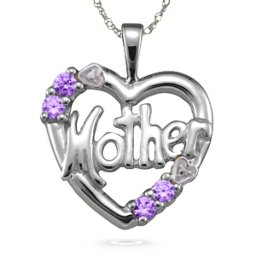 "Mother" Cut-Out with 2-6 Stones Heart Pendant