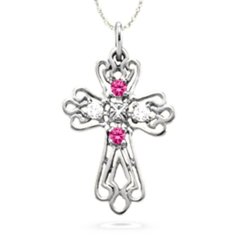 Contoured Cross Pendant with 2-6 Stones
