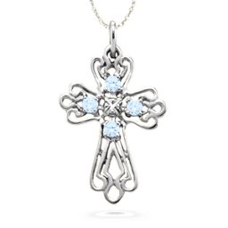 Contoured Cross Pendant with 2-6 Stones