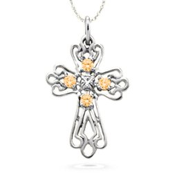 Contoured Cross Pendant with 2-6 Stones