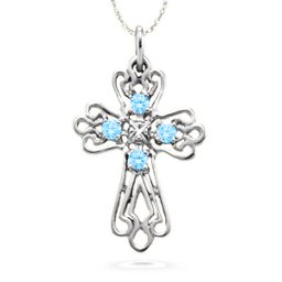 Contoured Cross Pendant with 2-6 Stones