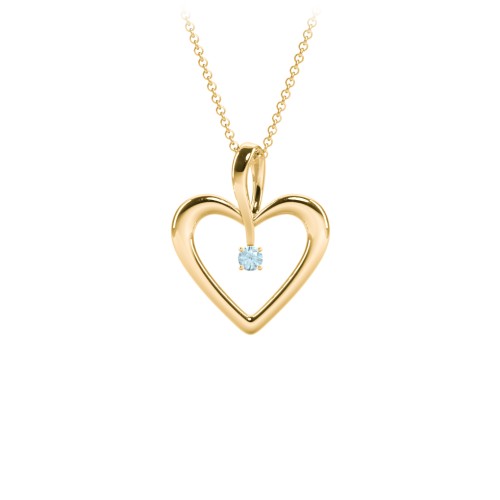 Single Stone Heart Pendant – 18K Gold Plated Silver with Blue Topaz