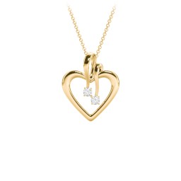 Double Stone Heart Pendant in 18K Gold Plated Silver with Aquamarine