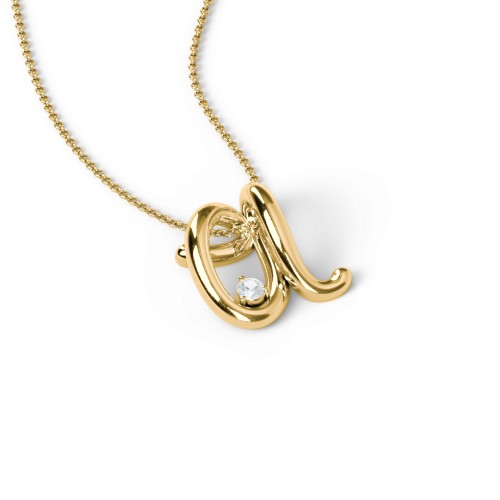 A to Z Initial Pendant with Birthstone – 18K Gold Plated Silver with Aquamarine