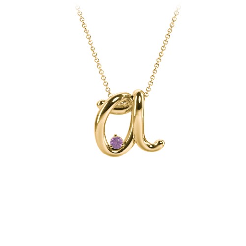 A to Z Initial Pendant with Birthstone – 18K Gold Plated Silver with Amethyst