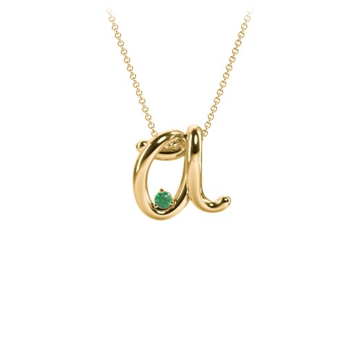 A to Z Initial Pendant with Birthstone – 18K Gold Plated Silver with Emerald
