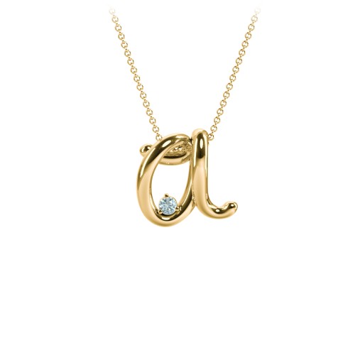 A to Z Initial Pendant with Birthstone – 18K Gold Plated Silver with Blue Topaz