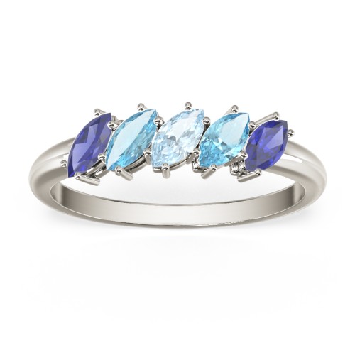 5 Stone Marquise Ring – 10K White Gold with Blue Sapphire, Blue Topaz, and Aquamarine