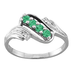 Diagonal Gemstone Ring with Accents