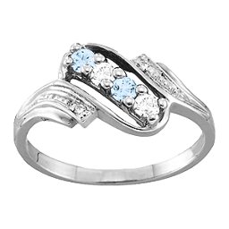 Diagonal Gemstone Ring with Accents