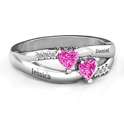 Dual Heart Gemstone Ring with Diamond Accents