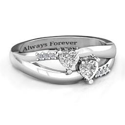 Dual Heart Gemstone Ring with Diamond Accents