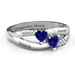 Dual Heart Gemstone Ring with Diamond Accents