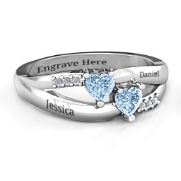 Dual Heart Gemstone Ring with Diamond Accents