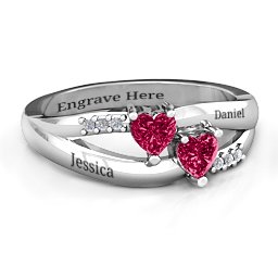 Dual Heart Gemstone Ring with Diamond Accents