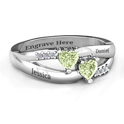 Dual Heart Gemstone Ring with Diamond Accents