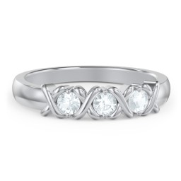 Hugs & Kisses XOXO Ring with 2-5 Stones in 925 Sterling Silver with Aquamarine