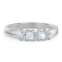 Hugs & Kisses XOXO Ring with 2-5 Stones in 925 Sterling Silver with Aquamarine